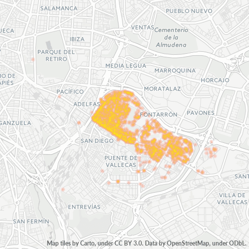 28038 Mapa de calor de densidad empresarial