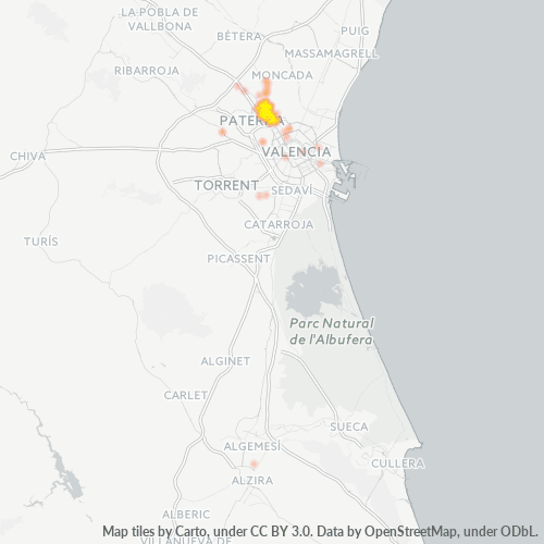 Mapa de calor para código postal 46100