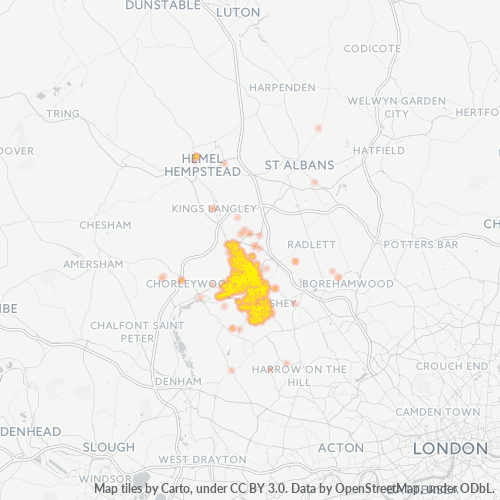 WD1 Business Density Heatmap