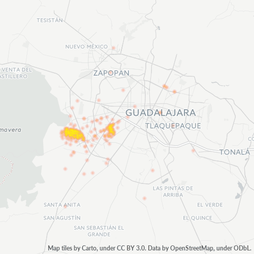 45060 Mapa de calor de densidad empresarial