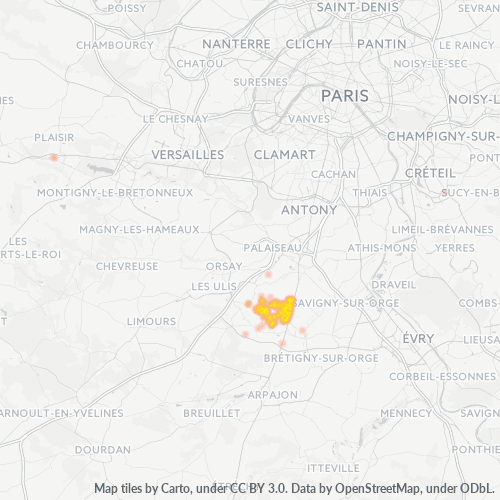 Carte de chaleur pour code postal 91620