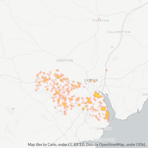 Heatmap for postal code EX6