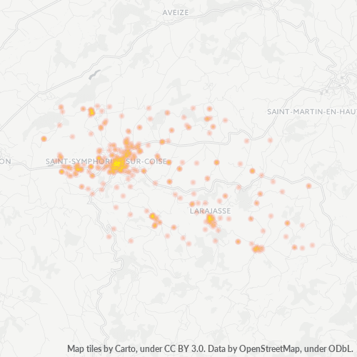 Carte de chaleur pour code postal 69590
