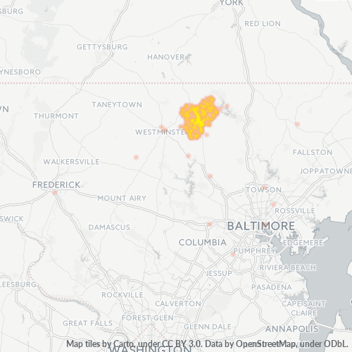 21074 Business Density Heatmap