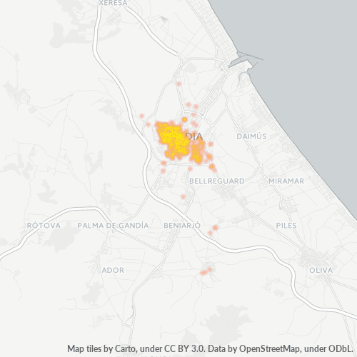 Mapa de calor para código postal 46702