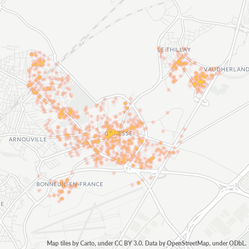Carte de chaleur pour code postal 95500