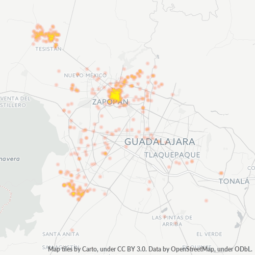 45100 Mapa de calor de densidad empresarial