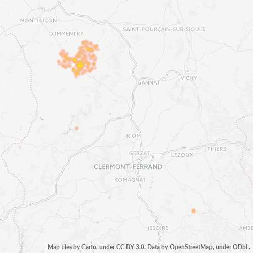Carte de chaleur pour code postal 63700