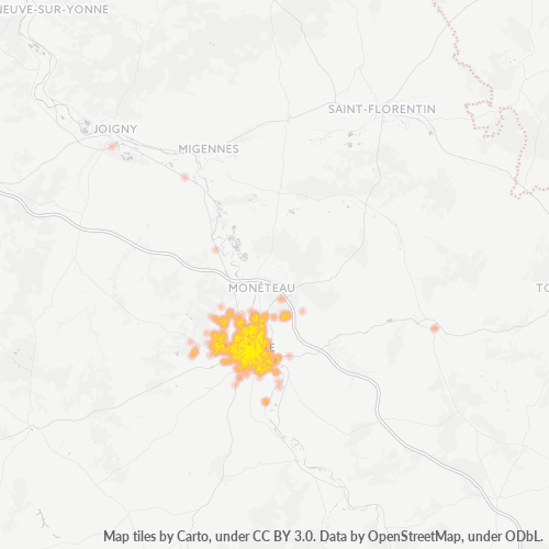 Carte de chaleur pour code postal 89000