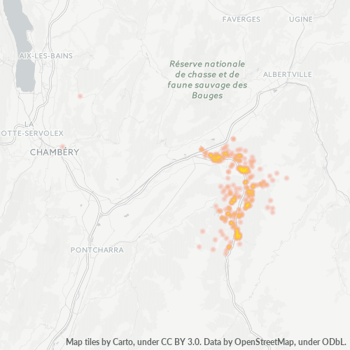 Carte de chaleur pour code postal 73220