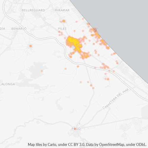 Mapa de calor para código postal 46780