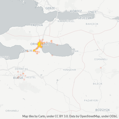 posta kodu 16800 için yoğunluk haritası