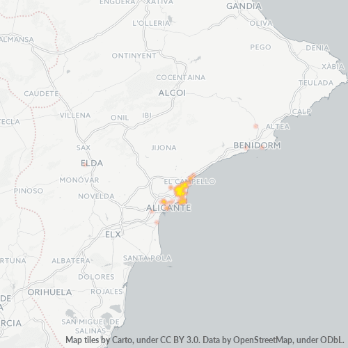 Mapa de calor para código postal 03550