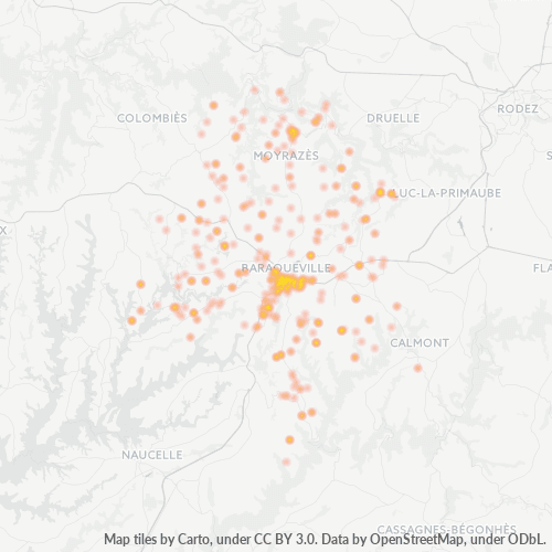 Carte de chaleur pour code postal 12160