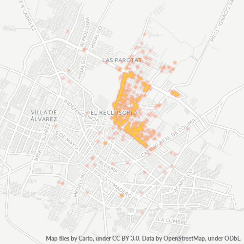 28017 Mapa de calor de densidad empresarial