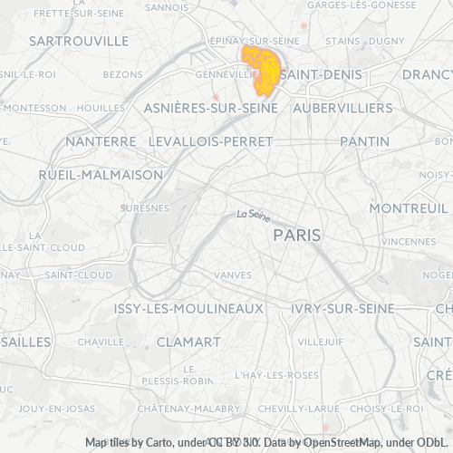 Carte de chaleur pour code postal 92390