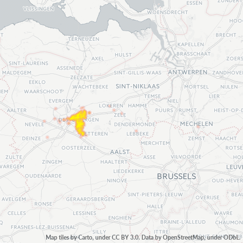 Heatmap voor postcode 9070