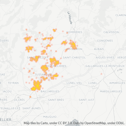 Carte de chaleur pour code postal 34160