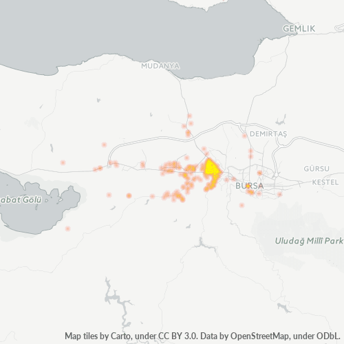 posta kodu 16130 için yoğunluk haritası