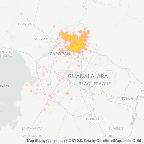 45180 Mapa de calor de densidad empresarial