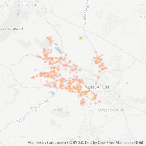 Heatmap for postal code CV10