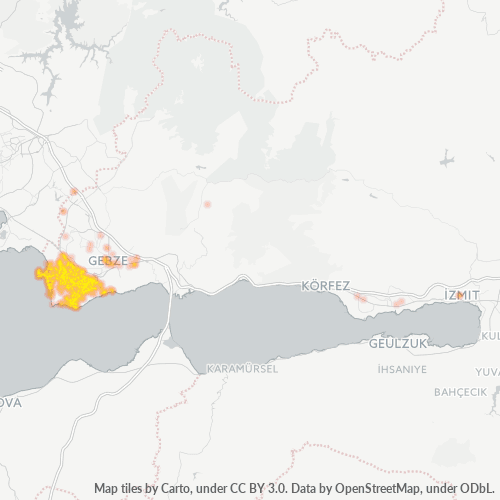 posta kodu 41700 için yoğunluk haritası