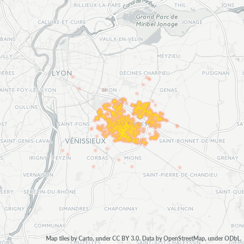 Carte de chaleur pour code postal 69800