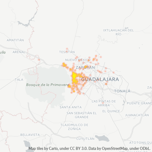 45010 Mapa de calor de densidad empresarial