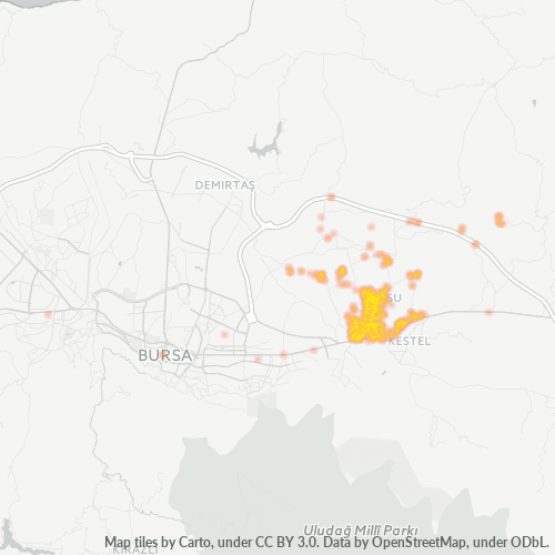 posta kodu 16580 için yoğunluk haritası