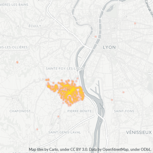 Carte de chaleur pour code postal 69600