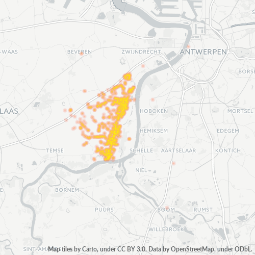 Heatmap voor postcode 9150