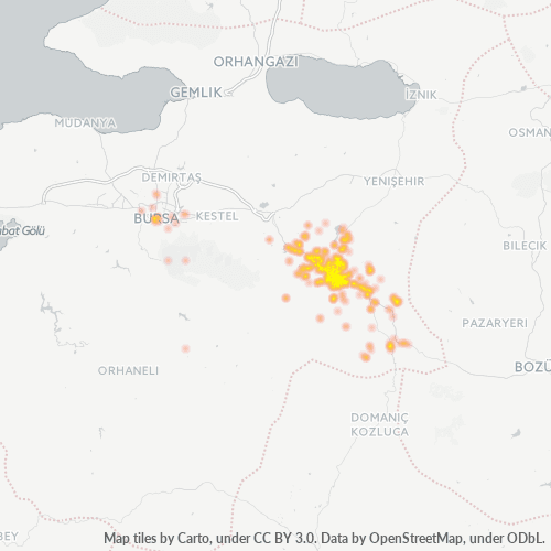 posta kodu 16400 için yoğunluk haritası