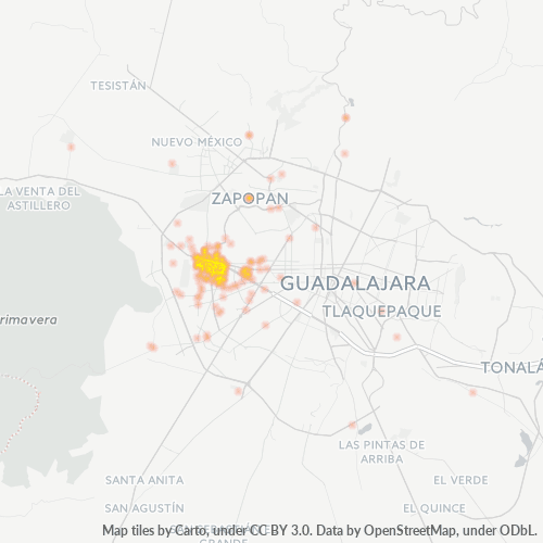 45020 Mapa de calor de densidad empresarial