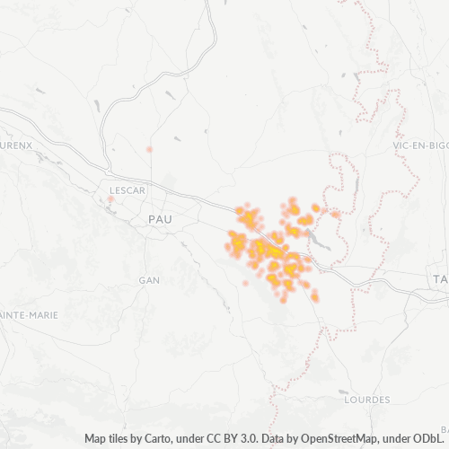Carte de chaleur pour code postal 64420