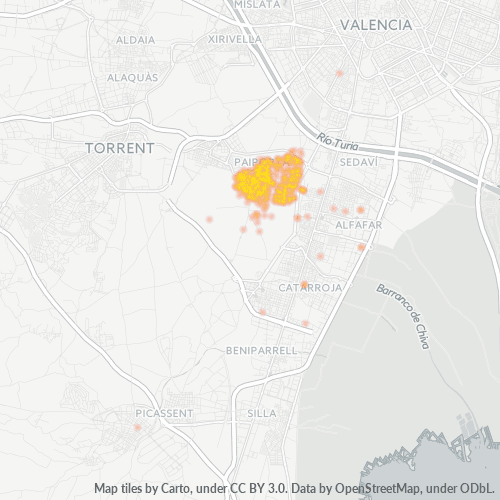 Mapa de calor para código postal 46200