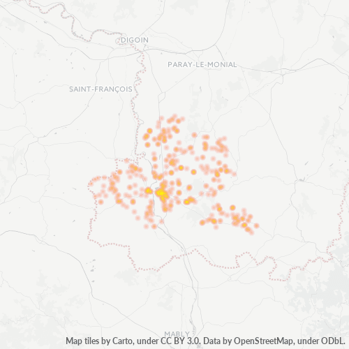 Carte de chaleur pour code postal 71110