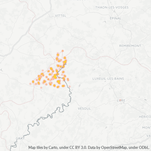 Carte de chaleur pour code postal 70500