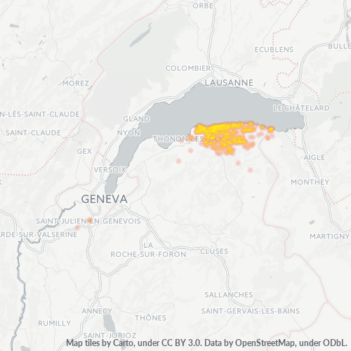 Carte de chaleur pour code postal 74500
