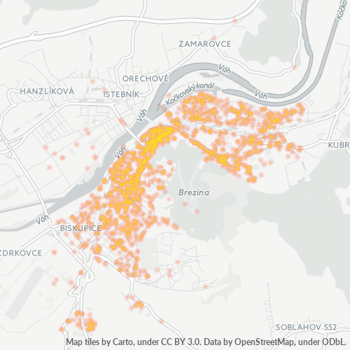 911 01 Teplotná mapa obchodnej hustoty
