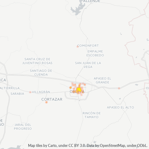38050 Mapa de calor de densidad empresarial