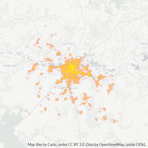 Carte de chaleur pour code postal 02200