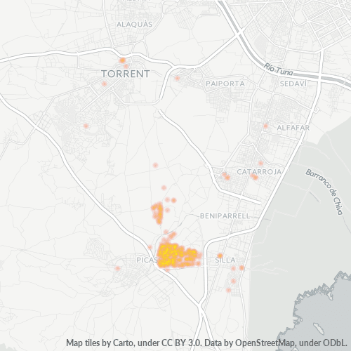 Mapa de calor para código postal 46290