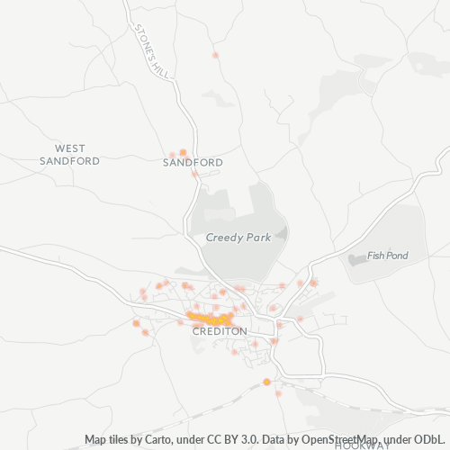Heatmap for postal code EX17