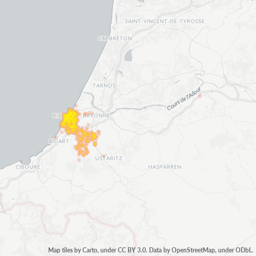 Carte de chaleur pour code postal 64200