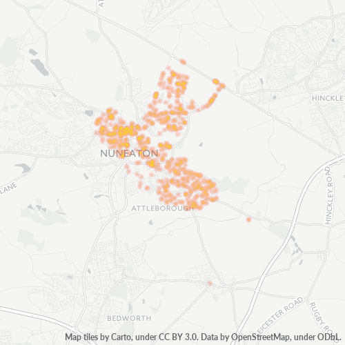 Heatmap for postal code CV11