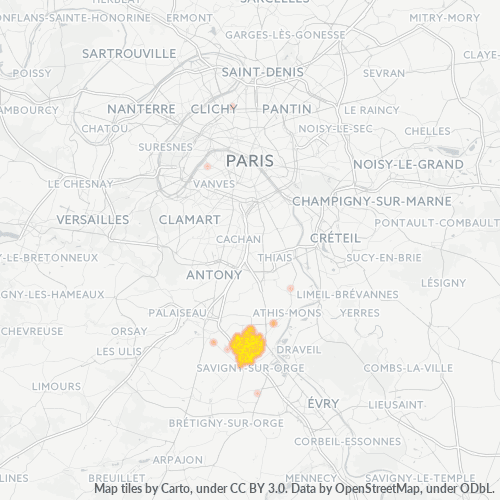 Carte de chaleur pour code postal 91600