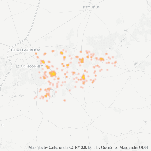 Carte de chaleur pour code postal 36120