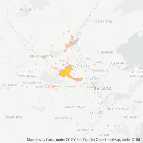 Mapa de calor para código postal 18230