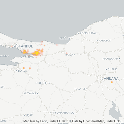 posta kodu 41000 için yoğunluk haritası