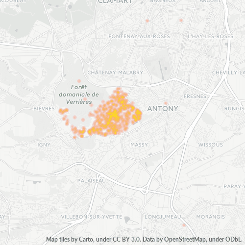 Carte de chaleur pour code postal 91370